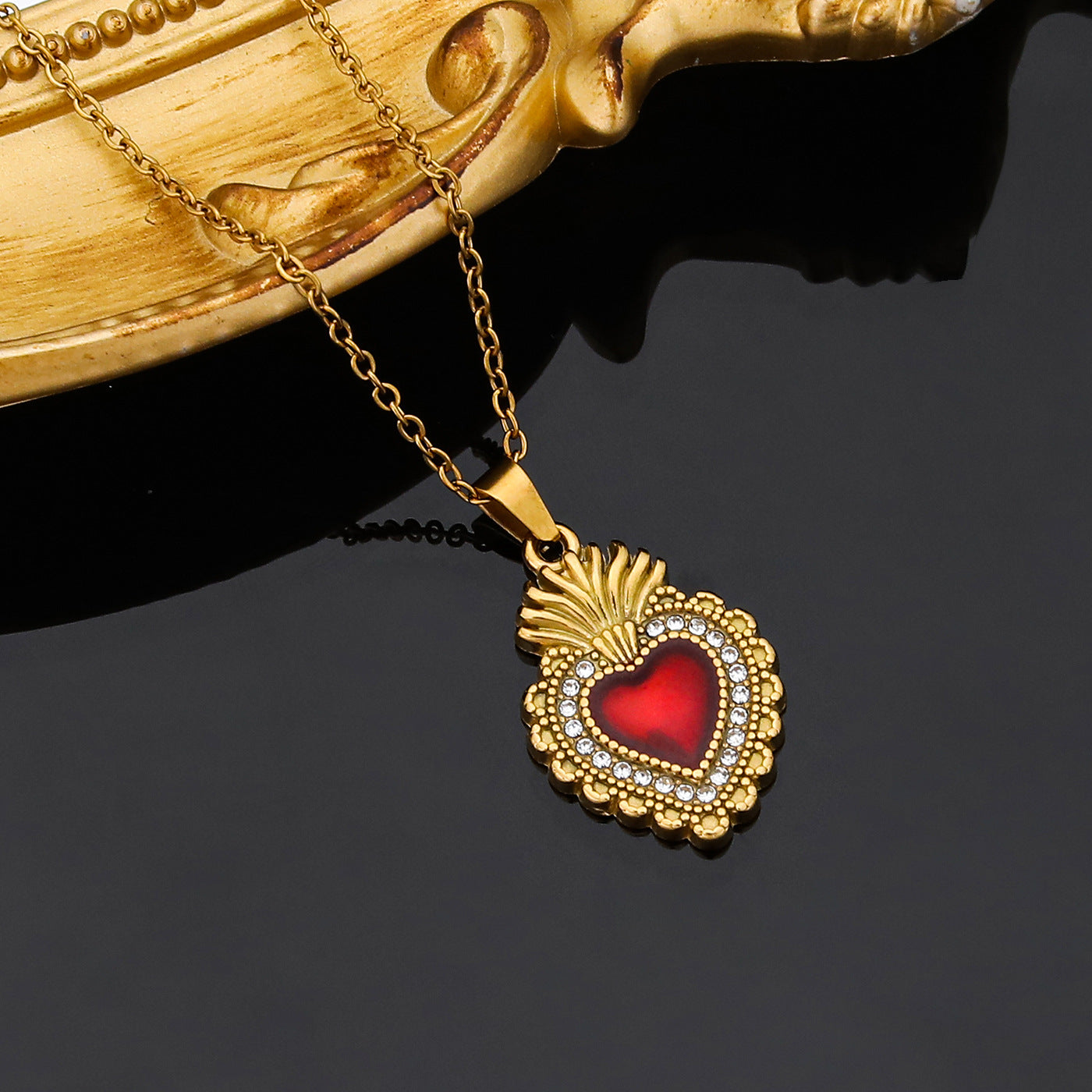 Wholesale stainless steel real gold electroplated love drop oil necklace